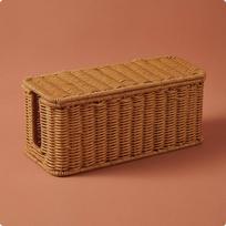 Cable Management Box Lidded Rattan Tan Woven Cord Organizer Five Openings Two Openings