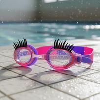 Kids Eyelash Swim Goggles AntiFog Waterproof Children's Swimming Eyewear for Beach Pink Purple