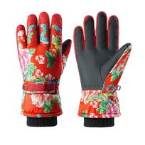 Chinese Floral Cycling Gloves Touch Screen Snowboard Gloves Thickened Thermal Gloves  for Men Women 2 Men