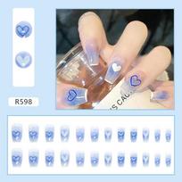 Press On Nails Set Long Square Shape Artificial Nails Full Cover False Nails with Heart Pattern Design Durable Easy to Apply Reusable Nail Tips One Size