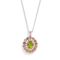 Colorful gemstone flowerPendant Necklace natural peridot tourmaline for Women Festival & Birthday Fine Jewelry Gift žalia