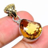 Natural Citrine Gemstone 925 Sterling Silver Jewelry Two Tone Pendant 1.22  T6s38
