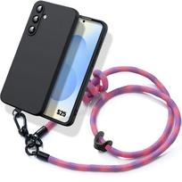 Case for Samsung Galaxy S25 - Black Scratch-Resistant Silicone Protection with Pink Lanyard juoda