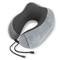 Portable Memory Foam Hooded U-Shaped Travel Pillow Soft Sleep Pillow Neck Support For Airplane Office Plane Train Offic And Home tamsiai pilka spalva