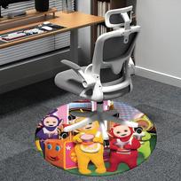 Teletabiai, Character Print Kėdės kilimėlis Apvalus kilimas Biuro kilimas, Skalbiamas mašinoje, Neslystantis, Tinka svetainėms, Miegamiesiems 80cm gray