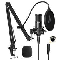 MAONO XLR Condenser Microphone for with Arm Stand and XLR for Sound and Suitable for Music Live and Podcasts Microphone, Set, Unidirectional, juoda