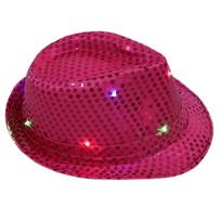 Children's LED Sequin Jazz Fedora - Glowing Performance Hat rožinė raudona spalva