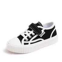 Kids Casual Canvas Shoes Boys Girls Velcro Strap Low Top Sneakers 26 juoda