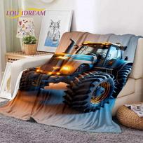 Retro traktoriaus automobilio 3D sunkvežimio minkštas flanelinis pledas lovoms, miegamojo, sofos, iškylai, apdangalas lauke, laisvalaikio dovana 75x90cm gray