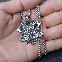Skandinavų mitologija Naujas vikingo veidas su dviguba kirve apsauginis retro pakabukas karoliai madingi aksesuarai 50CM(Necklace Size)