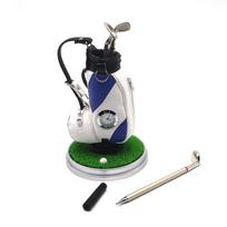 Mini Desktop Aluminum Alloy Golf Bag Pen Holder with Golf Pens Clock mėlyna