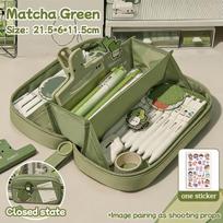 Ins-style Large-capacity Volcano Pencil Case Multi-layer Compartment Storage High-aesthetic Design Polyester Material LG-Q077 (Green,21.5*6*11.5cm) žalia