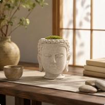 Buddha Head Planter Creative Design Contemplative Desktop Decoration Face Flower Marble Meditation
