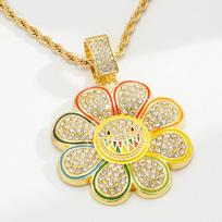 50CM High Quality Rainbow Sunflower Hip Hop Pendant Necklace Alloy Drip Oil Multicolor Jewelry Accessories Small Charm