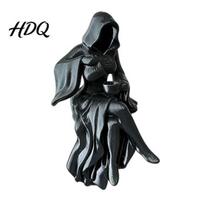 Victorian Style Decoration Gothic Hooded Reaper Lady Figurine 3D Printed Dark Fantasy Shelf Sitter Mysterious Sculpture Black Robed Women
