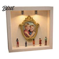 Stylish Home Decor Frame DIY Mini Museum Silhouette Box with LED Light Kit Customizable 5 Figurines And 1 Personalized Photo Display Case for Wedding A