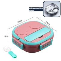 304 Stainless Steel Lunch Box Food Container Bento Box with Fork for Child Student Outdoor Portable Tableware 3 Girds for Picnic rožinė
