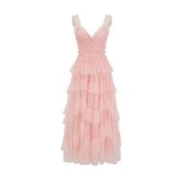 New cute suspender dress V-neck high waist cake dress fairy dress S rožinė