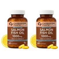 Carbamide Forte Salmon Omega 3 Fish Oil Capsules 1000mg 60 Softgels  X Pack of 2 for Heart, Joints & Skin