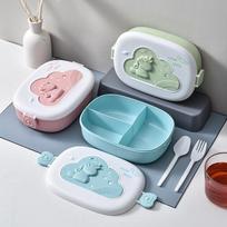Oval Cartoon Bento Box: Microwaveable, Portable Compartment Lunch Box for Students & Adults 20*12*6 (Random Utensil Color) žalia