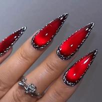 Almond-Shaped Wine Red Cat Eye Press-On Nails - 24-Piece Set