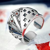 Retro Playing Card Ring for Men and Women, Unisex Open Flush, God of Gamblers Card Ring Jewelry one size(US size 6-13)