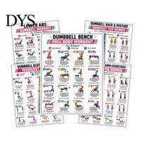 Beginner Home Workout 5 Pcs Dumbbell Poster Set, Full Body Exercise Charts Set for Back, Core Abdominal Training Core, Arm, Glutes Legs, Strength 5pcs