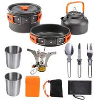 Camping Cookware Set with Stove, Portable Camping Mess Kit with Pots /Pans  and Folding Fork for Outdoor/Camping/Hiking/Picnic juoda