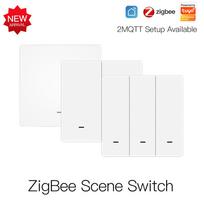 Moes Tuya Smart Life App ZigBee Wireless 9 Scene Light Wall Switch EU UK  Push Button Interruptor Remote Control Wall Switch (White,86mm*86 mm&1 gang white) balta