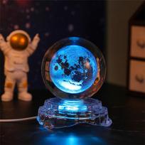 6cm 8cm Art Crafts 3D Engraved Solar System Sphere Clear Crystal Ball Light With Base Bedside Desktop Decoration Multicolor&JC-Crystal Ball Glass Base Lamp