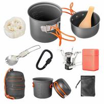 Aluminum Camping Cookware Set-Eco-Friendly Portable Outdoor Pot Utensils (Spoon/Fork/Knife/Chopsticks) for 1-2 People Modern