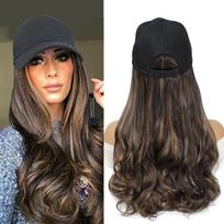 Modern China Baseball Cap Wig Heat Resistant Synthetic Fiber Wavy Ends Straight Roots Brown Color Hair Extensions for (Black,16 inch) juoda
