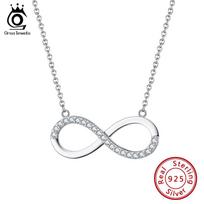 ORSA JEWELS AAAA Brilliant CZ Infinity Pendant 925 Silver Necklace for Women Lover Fashion Jewelry Birthday Gift SN192
