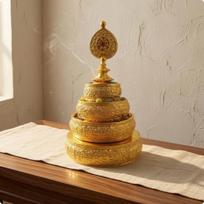 Tiered Mandala Plate Gilded Offering CopperAlloy Ritual Object for Buddhist