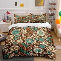 Floral Mandala Brown and Teal Bedding Set Bedding set (1 duvet cover, 2 pillowcases, duvet not included) 135x200cm
