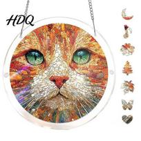 Translucent Window Art Acrylic Puzzle Suncatcher Stained Glass Hanging Ornament with Double-side UV Garden Decor Suncatcher Printed Design Colorful Cat