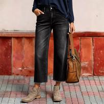 Women's Classic High Waist Denim Jeans Wide Leg Cropped Pants Casual Straight Fit Stretch Fabric Comfortable Design S dangaus mėlyna spalva