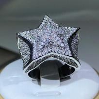 CopperHigh Quality Hip Hop Big Five Star Ring For Women Pave Setting Zircon Ring Party Cookic Jewelry Gift 5