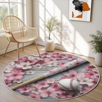 Barber Shop Hairdressing Tool Round Rug Classic Barber Pole Scissors Print Non Slip Carpet Hair Shop Entrance Rug 80cm x 80cm