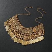Čigoniškas Bohemiškas Vintage Pareiškiantis Karoliai Senovinio Aukso Spalvos Metalinis Monetos Kutas Dideli Stambūs Karoliai Moterims Turkų Papuošalai