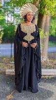 Black Festive Dress Fancy Party Georgette Dubai Farasha Moroccan Abaya Wedding FREE SIZE juoda