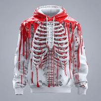 Helovino vyriškas 3D skeletas su gobtuvu džemperis Punk perdėtas apvalus kaklas Klubas Gatvės apranga Ežero mėlyna Raudona raištelis Ruduo Žiema S red