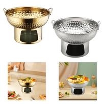 18cm Mini Stainless Hot Pot Container for Beef Brisket, Versatile with Ring Handles Hammered Texture Silvery
