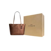 COACH Fiona Coated Canvas And Smooth Leather Shoulder Bag Medium Womens Brown Basic Set (Bag + Dustproof Bag)
