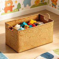 Rectangular woven Basket Builtin Handles Braided Rigid L S
