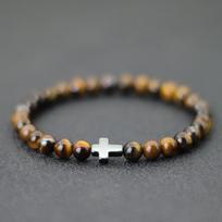 Minimalistinis vyriškas kryžiaus apyrankė 6 mm natūralaus tigro akies akmens apyrankė Dovana jam Kempingo aksesuarai Bileklik Erkek Pulseira M 19.5cm 7.7Inch ruda