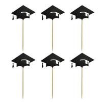 6 Pcs Graduation Cake Toppers Mini Grad Cap Cupcake Toppers Black Glitter Food juoda