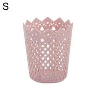 Plastic Hollow Flower Cylinder Pen Pencil Brush Holder Storage Desktop Organizer S rožinė