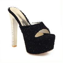 Fashion Sexy Ultra High Heels Slippers Women Luxury Stiletto Heel Platform Sandal Lady Slides Velvet Summer Mules Shoe Female Large Size 34 juoda
