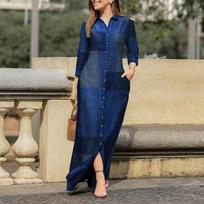 Women's Holiday Casual Lapel Robe Long Floral Print Cotton Dress Button Shirt Long Casual Dress S